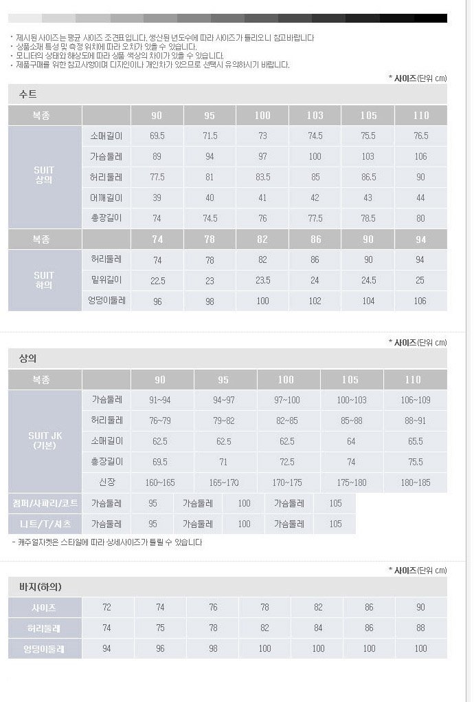 사이즈조견표