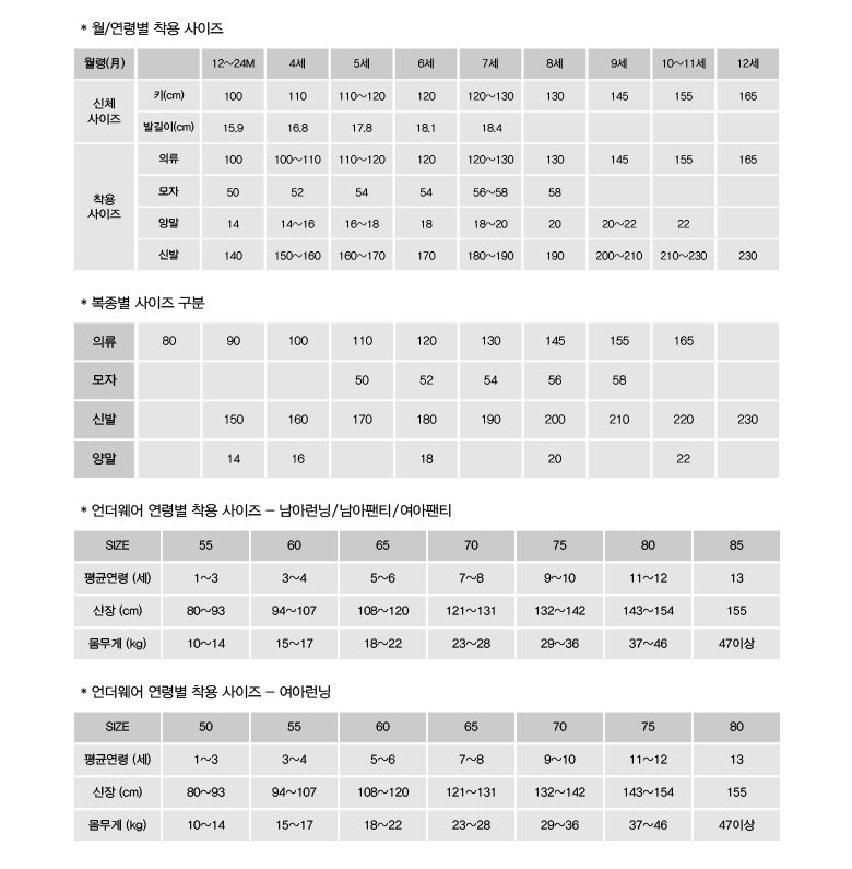 사이즈조견표