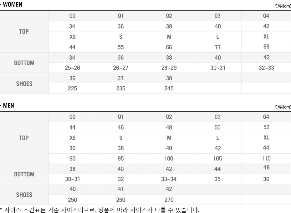 사이즈조견표