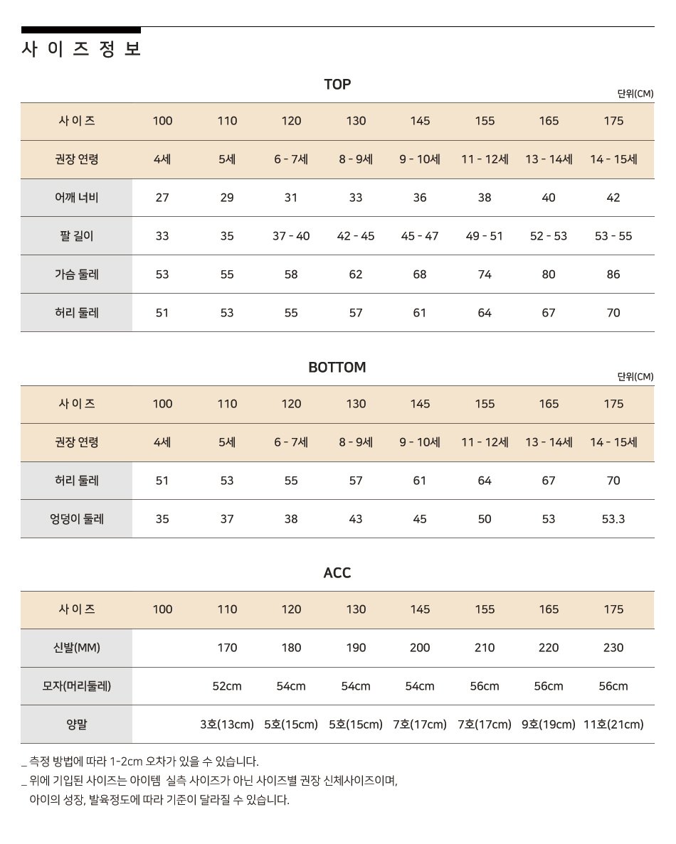 2024년 사이즈조견표